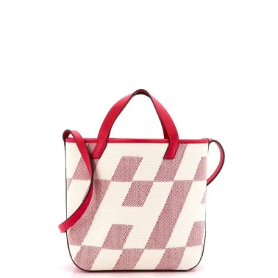 Pre-owned Hermes  Hermes Cabas H En Biais Tote Canvas With Leather 27 In Pink