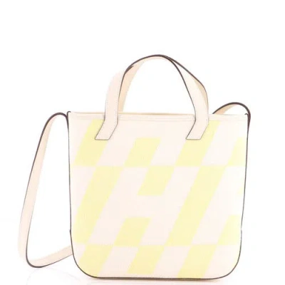 Pre-owned Hermes  Hermes Cabas H En Biais Tote Canvas With Leather 27 In Yellow