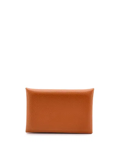 Pre-owned Pre-owned Hermes  Hermes Calvi Card Holder Epsom In Brown