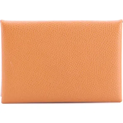 Pre-owned Hermes  Hermes Calvi Card Holder Epsom In Brown
