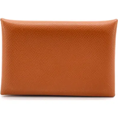 Pre-owned Hermes  Hermes Calvi Card Holder Epsom In Brown