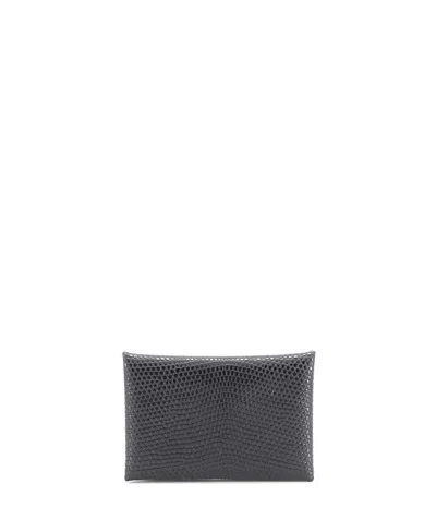 Pre-owned Pre-owned Hermes  Hermes Calvi Card Holder Lizard In Black