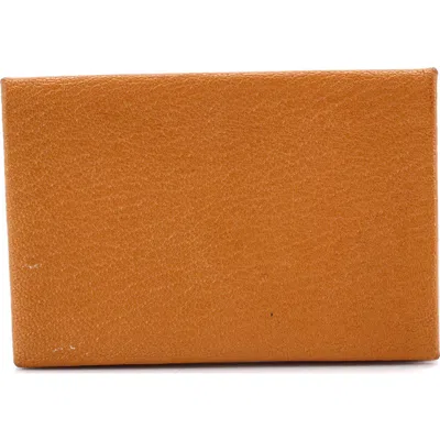 Pre-owned Hermes  Hermes Calvi Card Holder Verso Chevre Mysore In Brown