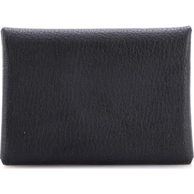 Pre-owned Hermes  Hermes Calvi Duo Card Holder Chevre Mysore In Black