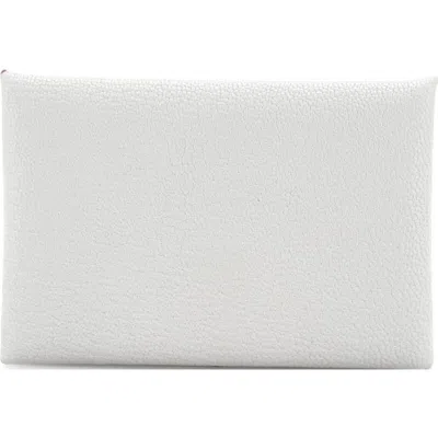 Pre-owned Hermes  Hermes Calvi Duo Card Holder Chevre Mysore In White
