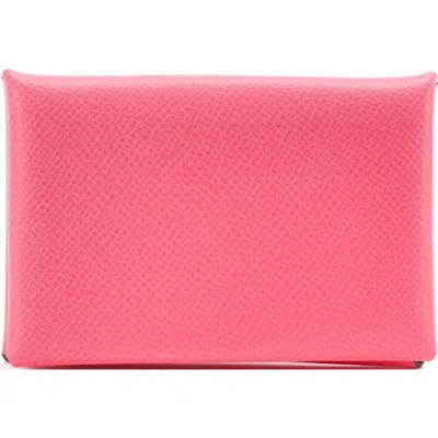 Pre-owned Hermes  Hermes Calvi Duo Card Holder Epsom In Pink