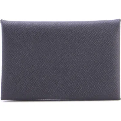 Pre-owned Hermes  Hermes Calvi Duo Card Holder Epsom In Black