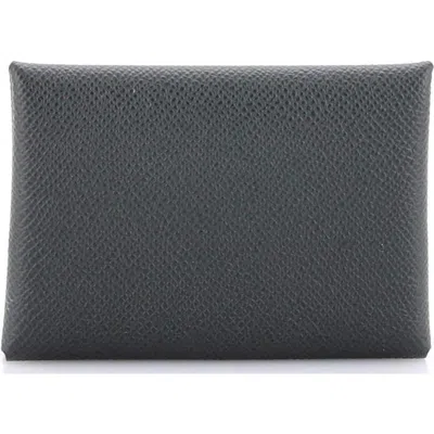 Pre-owned Hermes  Hermes Calvi Duo Card Holder Epsom In Black