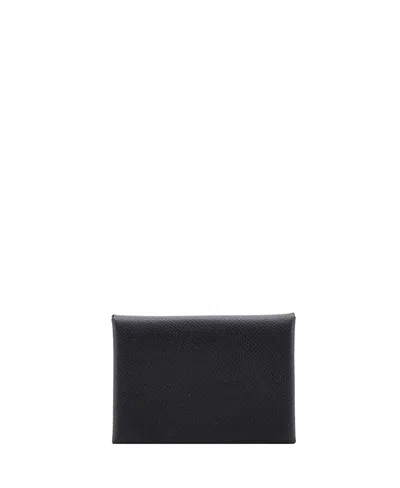 Pre-owned Pre-owned Hermes  Hermes Calvi Duo Card Holder Epsom In Black