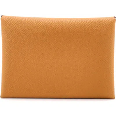 Pre-owned Hermes  Hermes Calvi Duo Card Holder Epsom In Brown