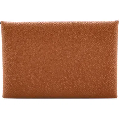 Pre-owned Hermes  Hermes Calvi Duo Card Holder Epsom In Brown