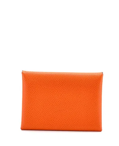 Pre-owned Pre-owned Hermes  Hermes Calvi Duo Card Holder Epsom In Orange
