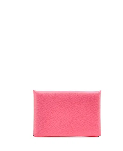 Pre-owned Pre-owned Hermes  Hermes Calvi Duo Card Holder Epsom In Pink