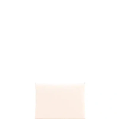 Pre-owned Hermes  Hermes Calvi Duo Card Holder Epsom In White