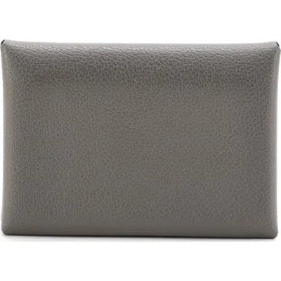 Pre-owned Hermes  Hermes Calvi Duo Card Holder Evercolor In Gray