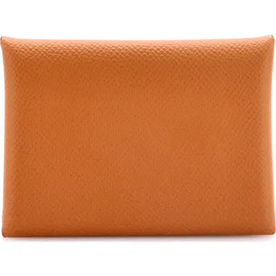 Pre-owned Hermes  Hermes Calvi Duo Card Holder Verso Epsom In Orange