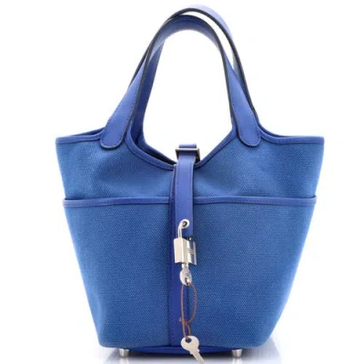 Pre-owned Hermes  Hermes Cargo Picotin Lock Bag Canvas And Swift Pm In Blue