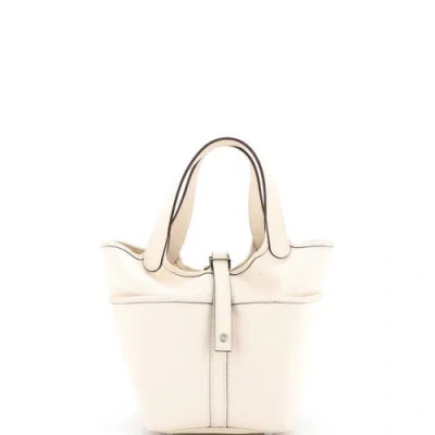 Pre-owned Hermes  Hermes Cargo Picotin Lock Bag Canvas And Swift Pm In White