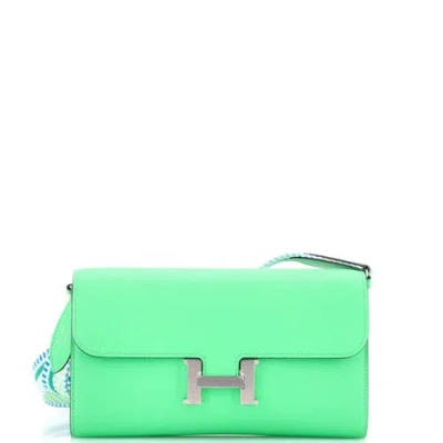 Pre-owned Hermes  Hermes Cavale Constance To Go Wallet Evercolor In Green