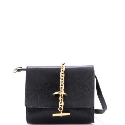 Pre-owned Hermes  Hermes Chaine D'ancre Compact Wallet On Strap Chevre Mysore In Black