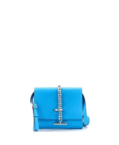 Pre-owned Pre-owned Hermes  Hermes Chaine D'ancre Compact Wallet On Strap Chevre Mysore In Blue