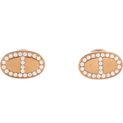 Pre-owned Hermes  Hermes Chaine D'ancre Contour Stud Earrings 18k Rose Gold And Diamonds