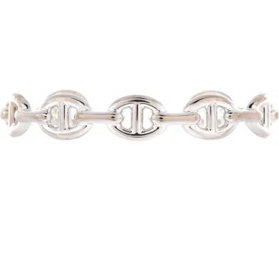 Pre-owned Hermes  Hermes Chaine D'ancre Enchainee Cuff Bracelet Sterling Silver Medium In Metallic
