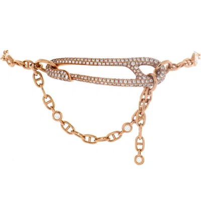 Pre-owned Hermes  Hermes Chaine D'ancre Punk Bracelet 18k Rose Gold With Pave Diamonds Medium