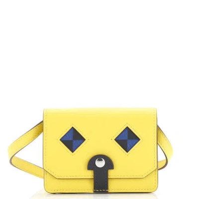 Pre-owned Hermes  Hermes Chien Card Holder With Strap Swift And Chevre Mysore In Yellow