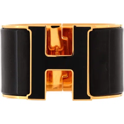 Pre-owned Hermes  Hermes Clic H Bracelet Enamel Extra Wide In Black