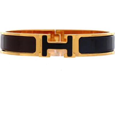 Pre-owned Hermes  Hermes Clic H Bracelet Enamel Narrow In Brown