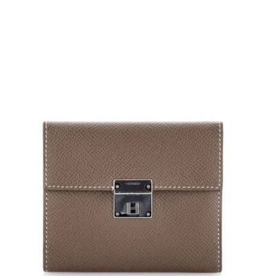 Pre-owned Hermes  Hermes Clic Wallet Epsom 12 In Gray