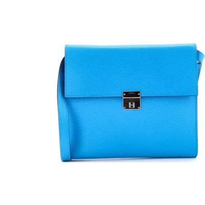 Pre-owned Hermes  Hermes Clic Wallet On Strap Epsom 16 In Blue