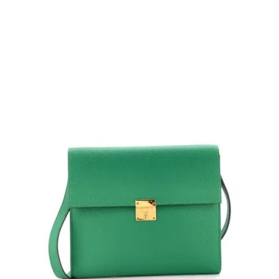 Pre-owned Hermes  Hermes Clic Wallet On Strap Epsom 16 In Green