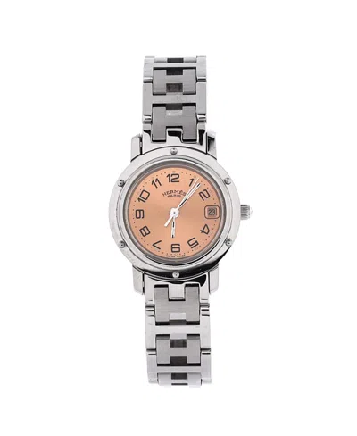 Pre-owned Pre-owned Hermes  Hermes Clipper Quartz Watch In Stainless Steel 24mm In Dial Color: Brown