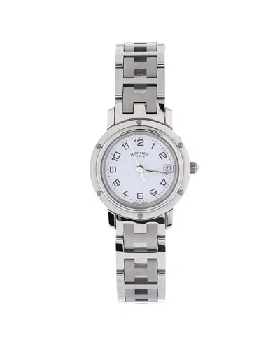 Pre-owned Pre-owned Hermes  Hermes Clipper Quartz Watch In Stainless Steel 24mm In White