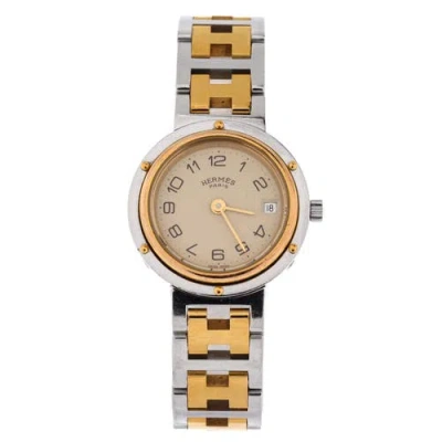 Pre-owned Hermes  Hermes Clipper Quartz Watch Stainless Steel With Plated Metal 24 In Metallic Silver