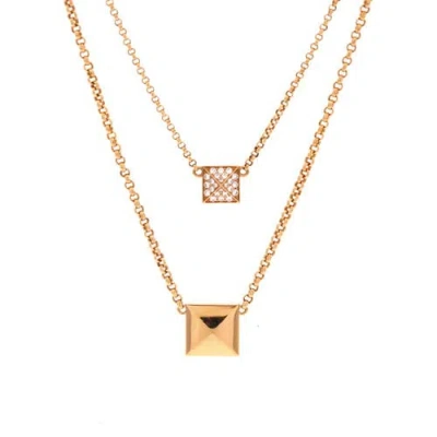 Pre-owned Hermes  Hermes Clou D'h Double Pendant Necklace 18k Rose Gold With Diamonds