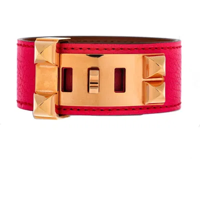 Pre-owned Hermes  Hermes Collier De Chien 24 Bracelet Leather In Pink
