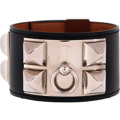 Pre-owned Hermes  Hermes Collier De Chien Bracelet Leather In Black