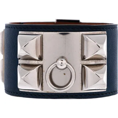 Pre-owned Hermes  Hermes Collier De Chien Bracelet Leather In Blue
