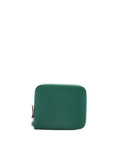 Pre-owned Pre-owned Hermes  Hermes Compact Azap Zip Around Wallet Silk'in Epsom In Green