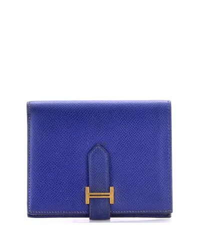 Pre-owned Pre-owned Hermes  Hermes Compact Bearn Wallet Epsom In Blue