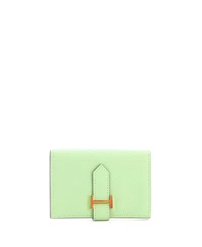 Pre-owned Pre-owned Hermes  Hermes Compact Trifold Bearn Wallet Chevre Mysore In Green