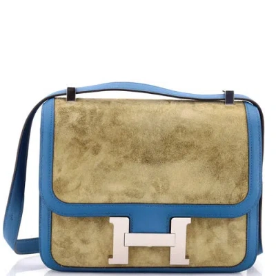 Pre-owned Hermes  Hermes Constance Bag Doblis Suede With Swift 23 In Blue