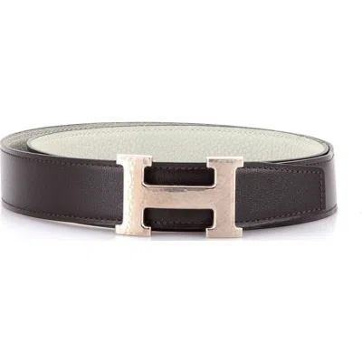 Pre-owned Hermes  Hermes Constance Martelee H Reversible Belt Leather With Hammered Hardware Wide In Black