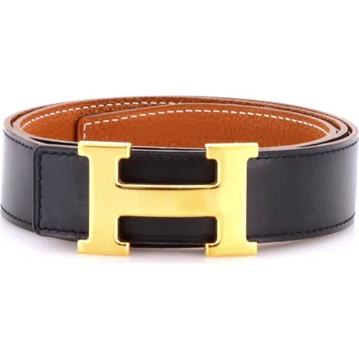 Pre-owned Hermes  Hermes Constance Reversible Belt Leather Medium In Black