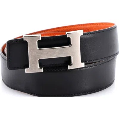 Pre-owned Hermes  Hermes Constance Reversible Belt Leather Medium In Black
