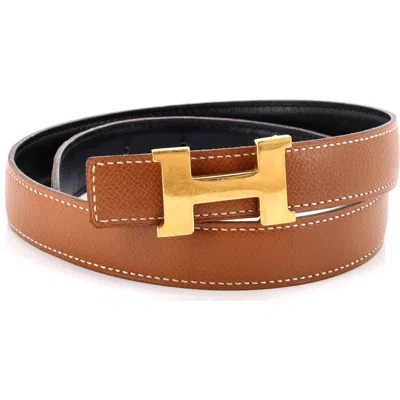 Pre-owned Hermes  Hermes Constance Reversible Belt Leather Thin In Brown