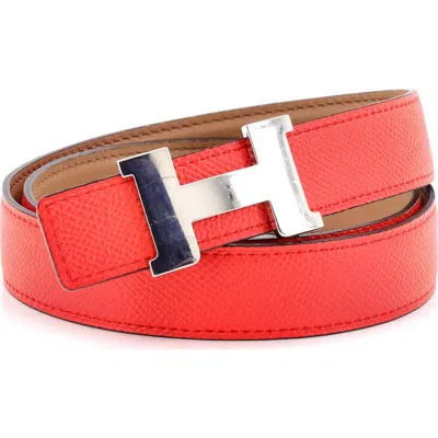 Pre-owned Hermes  Hermes Constance Reversible Belt Leather Thin In Orange
